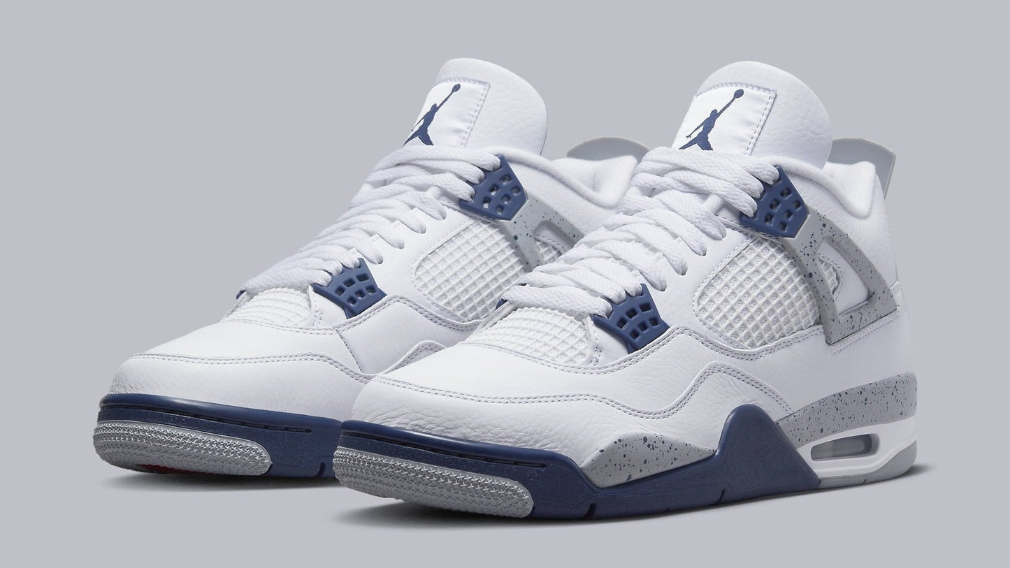 Air Jordan 4 Retro White Midnight Navy Sneakers - Hall of Fame
