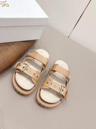 CD 26A Sandal Two Tone Canvas Cowhide Silver Buckle