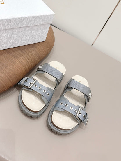 CD 26A Sandal Two Tone Canvas Cowhide Silver Buckle