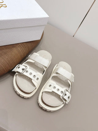CD 26A Sandal Two Tone Canvas Cowhide Silver Buckle