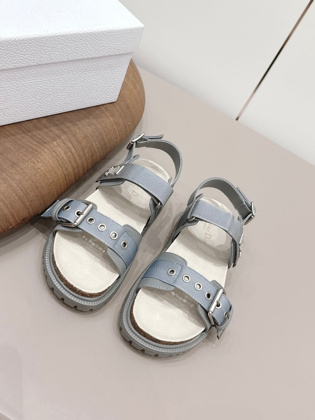 CD 26A Platform Sandal Two Tone Canvas Cowhide Silver Buckle