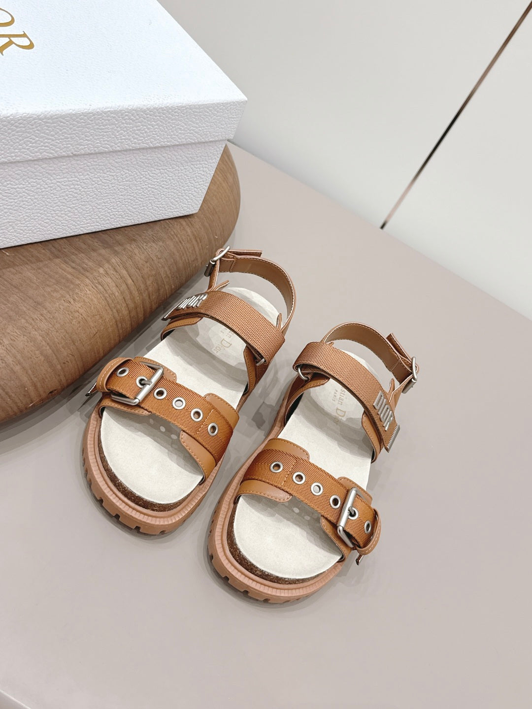 CD 26A Platform Sandal Two Tone Canvas Cowhide Silver Buckle