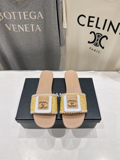 Chanel 2026 Slippers Woven Fabric Cowhide 794184