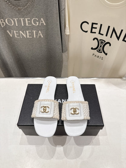 Chanel 2026 Slippers Woven Fabric Cowhide 794184