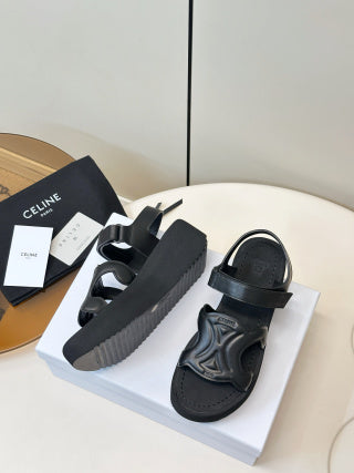 Celine 26 Triomphe Platform Sandals Sheepskin 771077