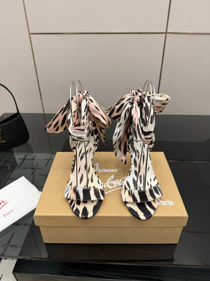 Christian Louboutin 2026 Heeled Sandals 100mm Printed Crepe Satin 791569