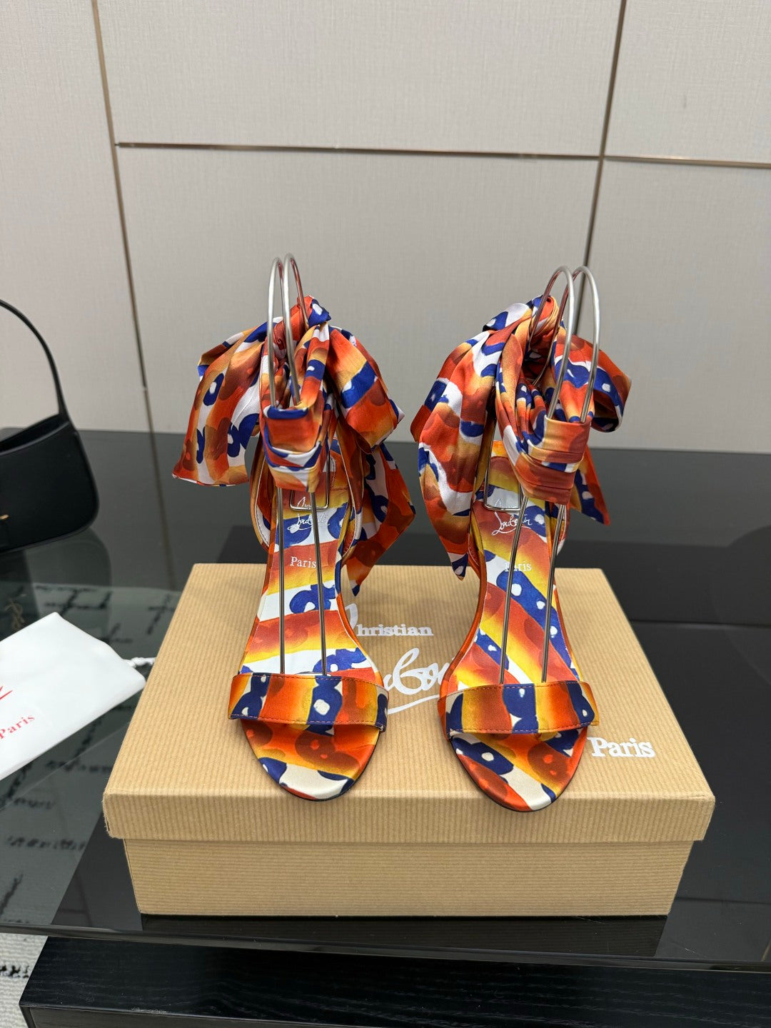 Christian Louboutin 2026 Heeled Sandals 100mm Printed Crepe Satin 791569