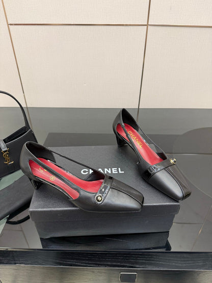 Chanel 2026 Square-Toe Chunky Heel Open-Back Sandals 50mm Leather 791612