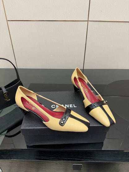 Chanel 2026 Square-Toe Chunky Heel Open-Back Sandals 50mm Leather 791612