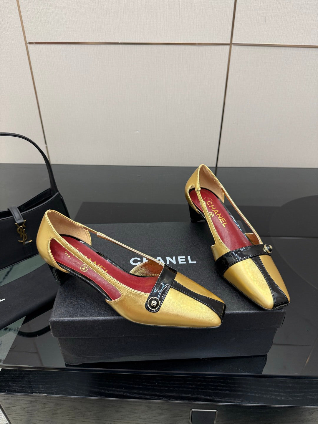 Chanel 2026 Square-Toe Chunky Heel Open-Back Sandals 50mm Leather 791612