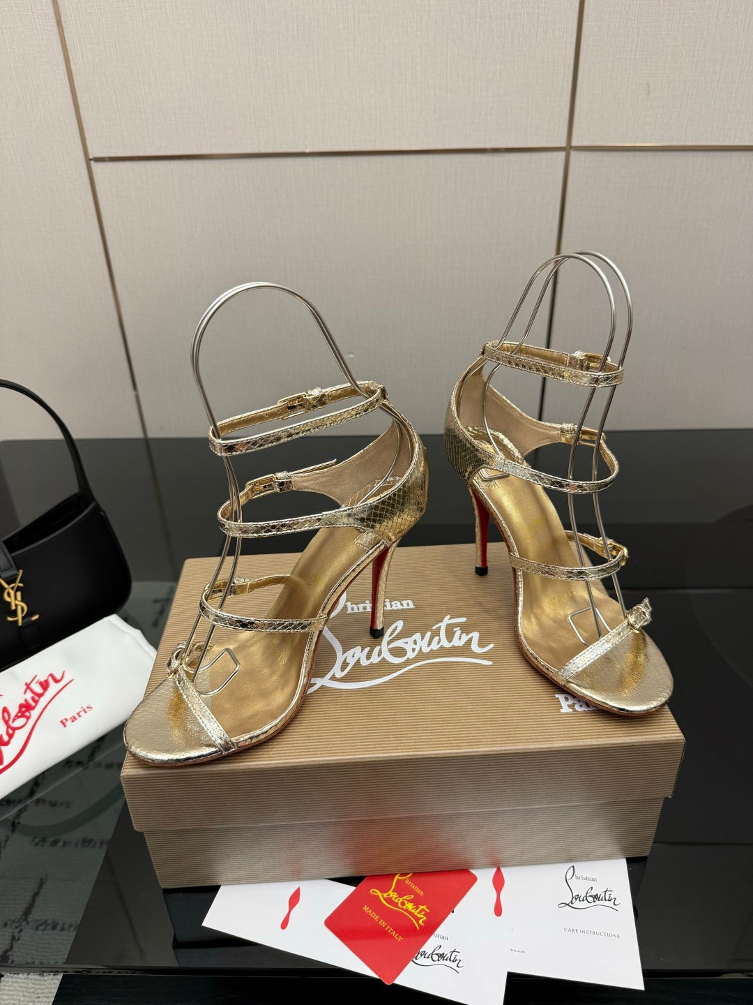 Christian Louboutin Loubigirl Spikes 100mm Sandal Grained PatentLeather 828167