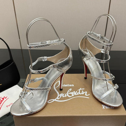 Christian Louboutin Loubigirl Spikes 100mm Sandal Grained PatentLeather 828167