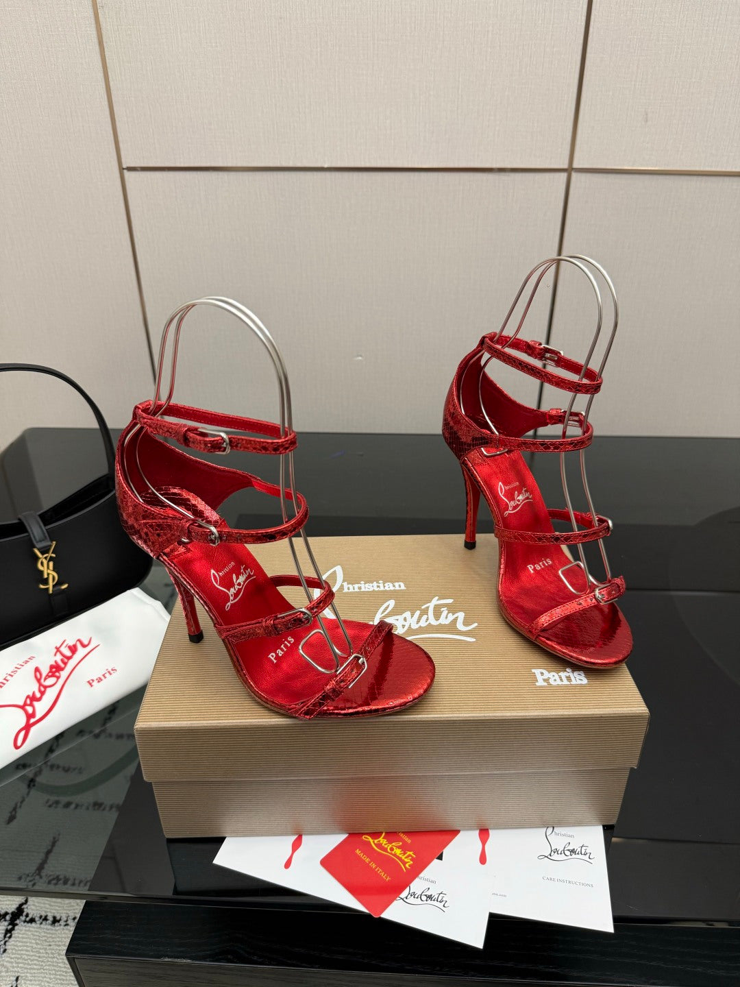 Christian Louboutin Loubigirl Spikes 100mm Sandal Grained PatentLeather 828167