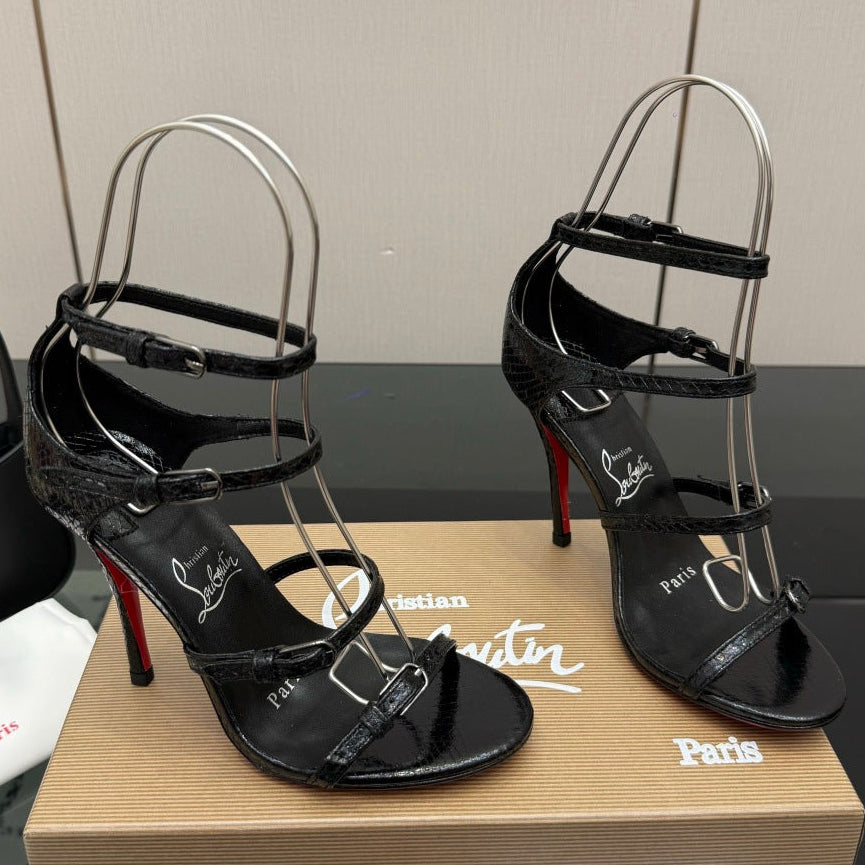 Christian Louboutin Loubigirl Spikes 100mm Sandal Grained PatentLeather 828167