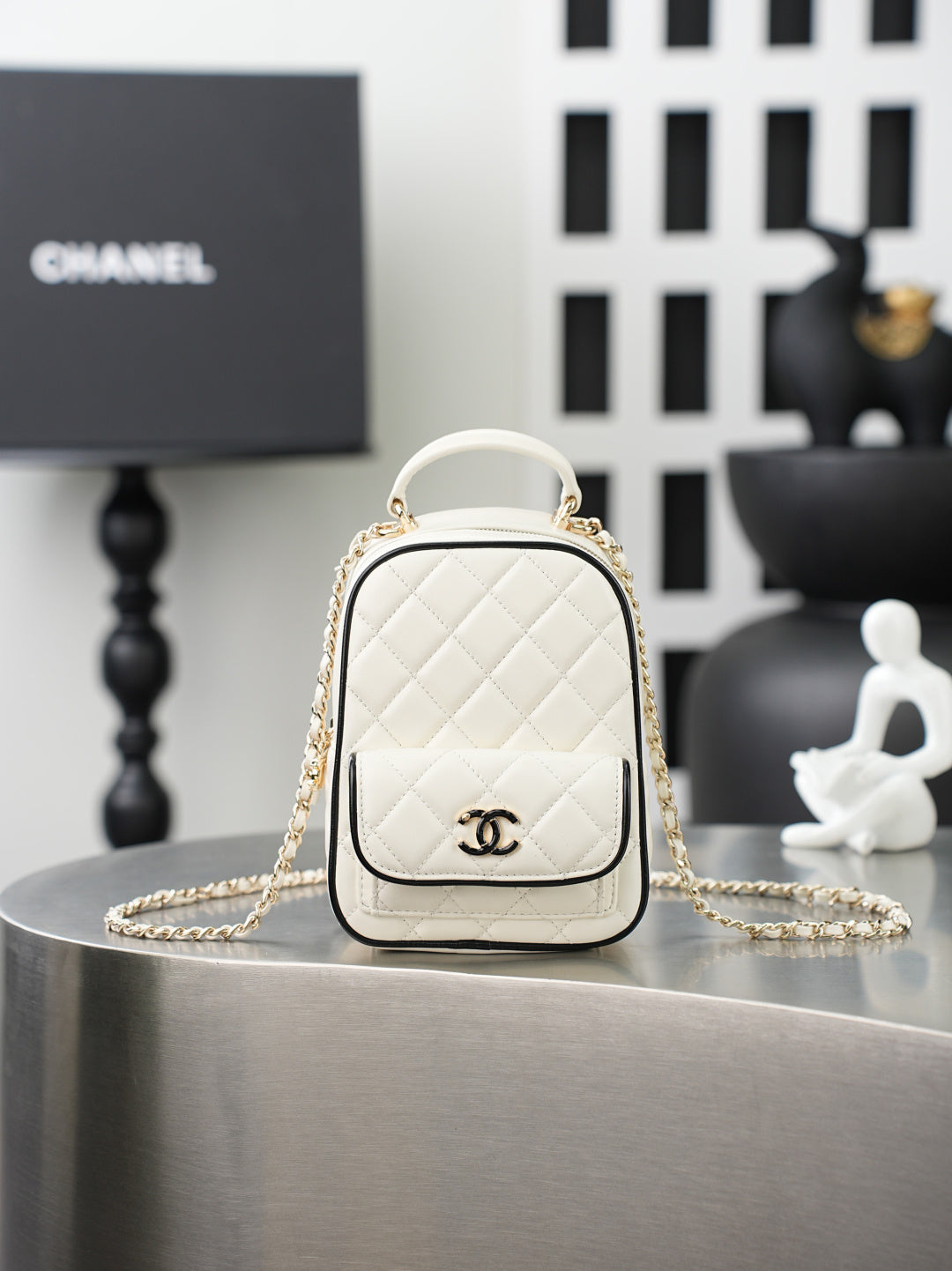 Chanel 2026 Mini Backpack 18cm Black And White leather