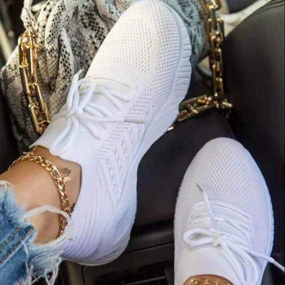 Fashion Breathable Lace Up Platform Sneakers Women Summer Flat Mesh Sports Shoes Woman Running Shoes Walking Sneakers For Women Lace Up Lightweight Tennis Shoes