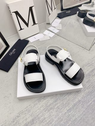 Celine 26 Clea Triomphe Retro-Chic Sandals Calfskin Leather 732451