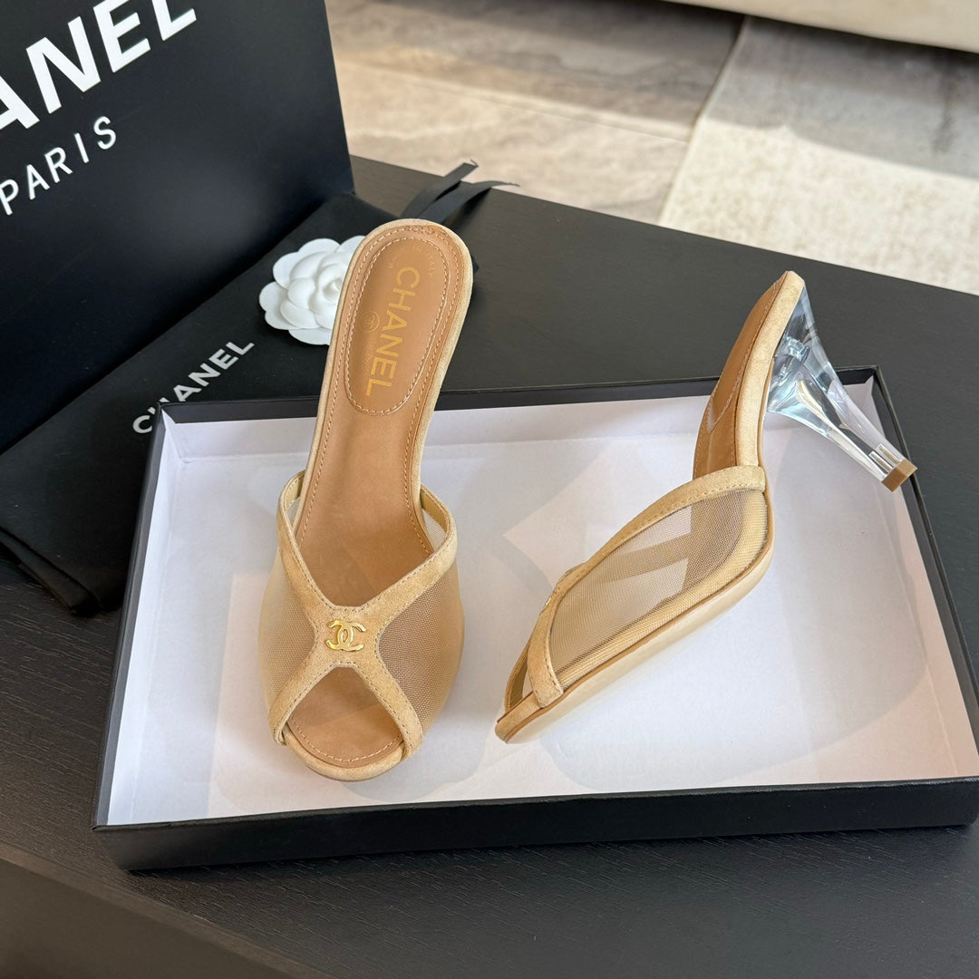 CC 2026 High Heeled Slippers 70 Mesh Suede