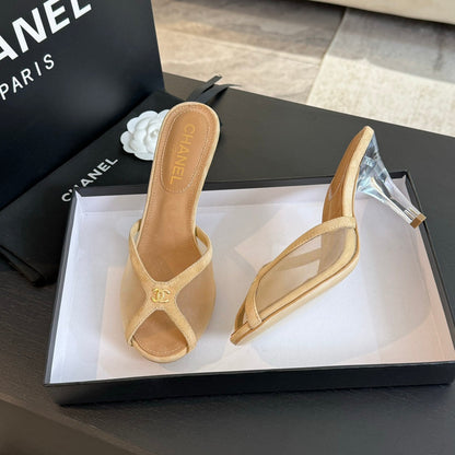 CC 2026 High Heeled Slippers 70 Mesh Suede