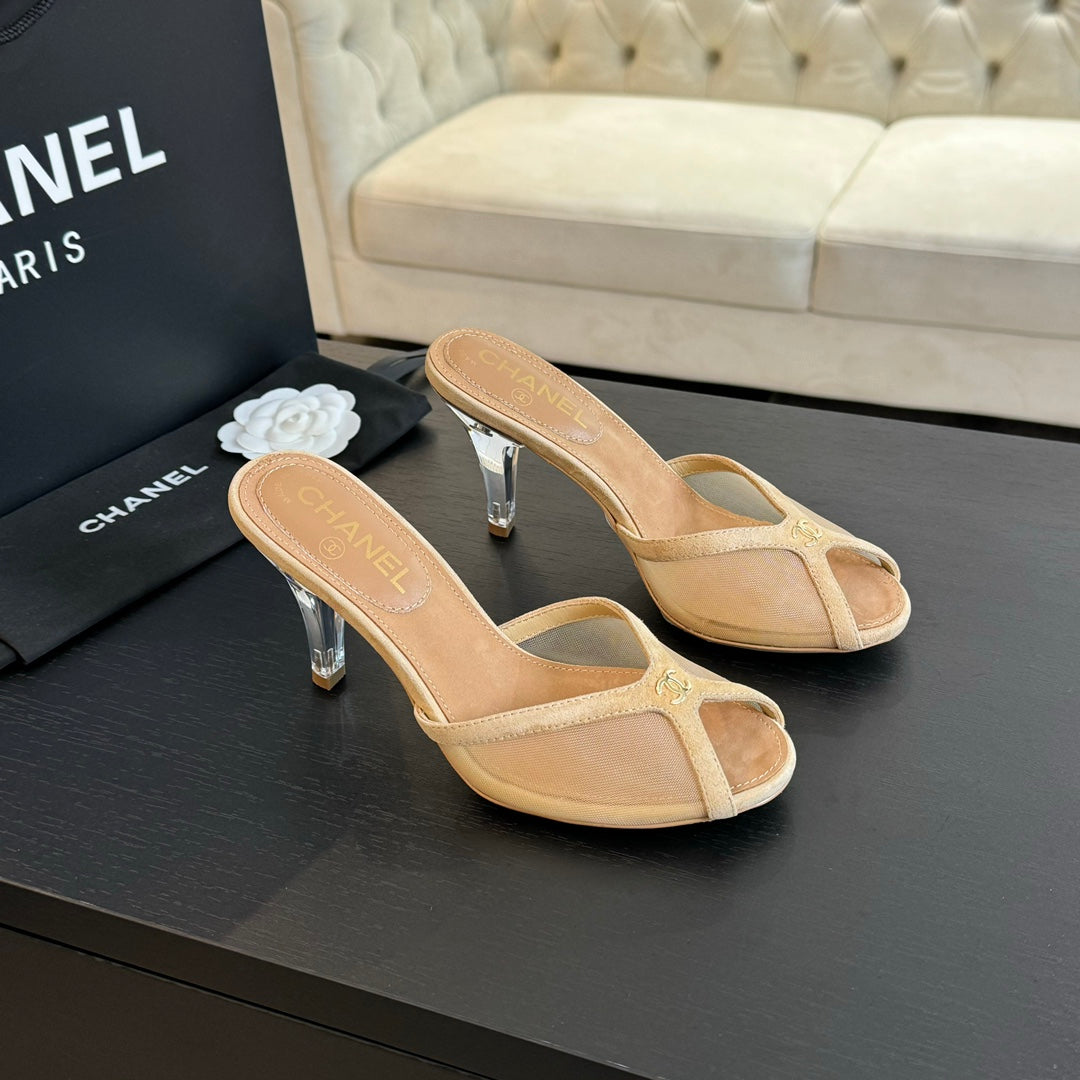 CC 2026 High Heeled Slippers 70 Mesh Suede