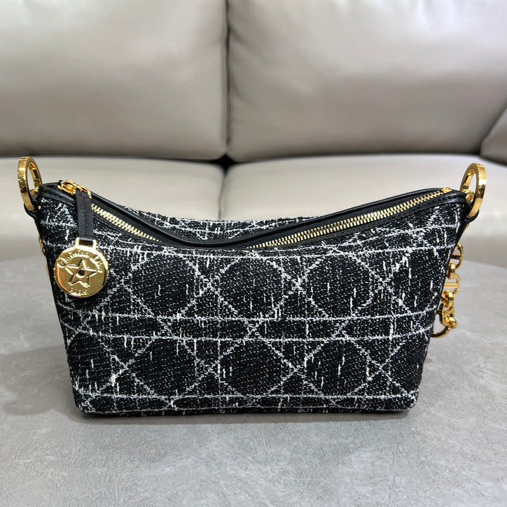 Dior 2026 Star Hobo Bag With Chain 28.5cm Tweed Leather