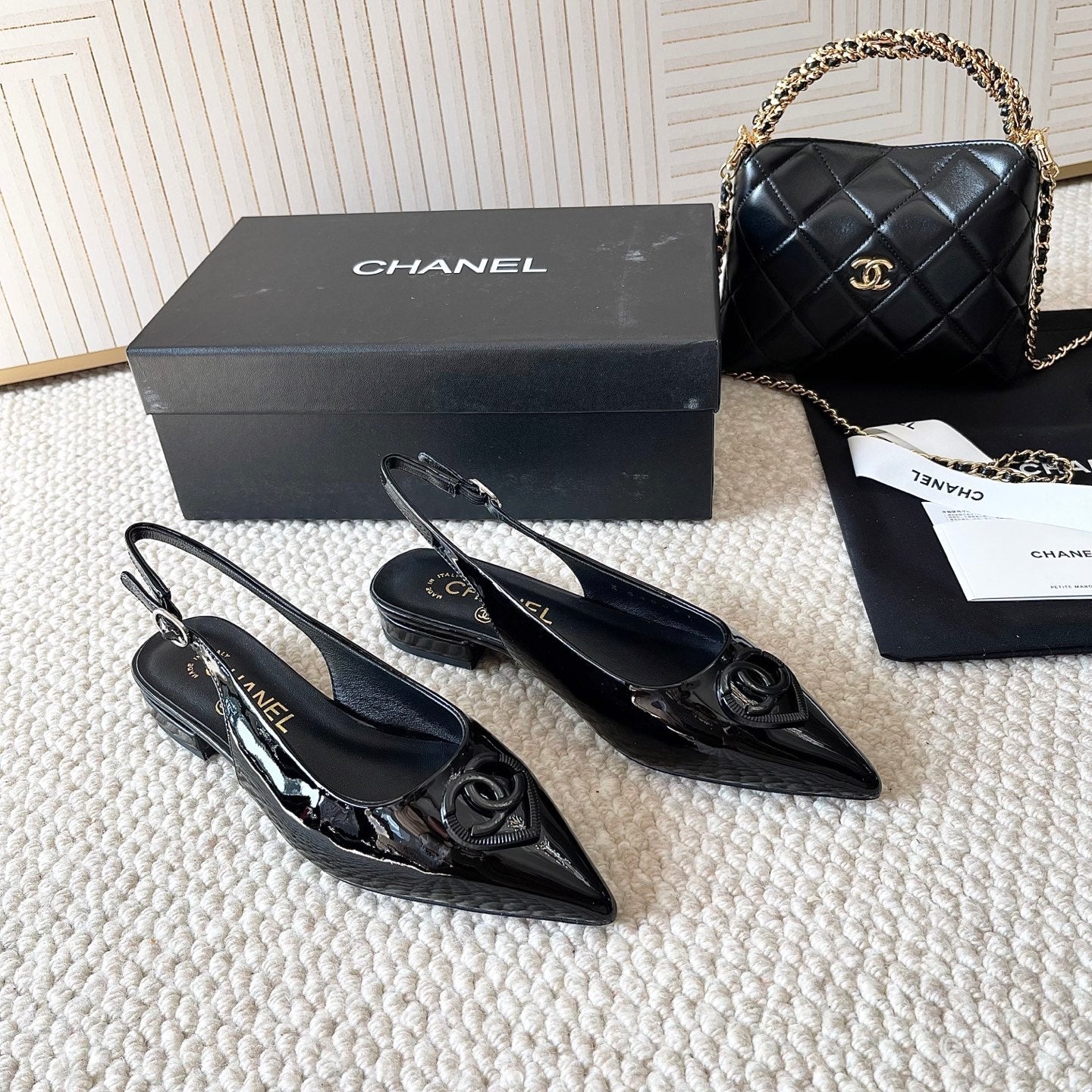 Chanel 2026 Slingback With Heart-shaped Buckle Black Patent Leather 787142