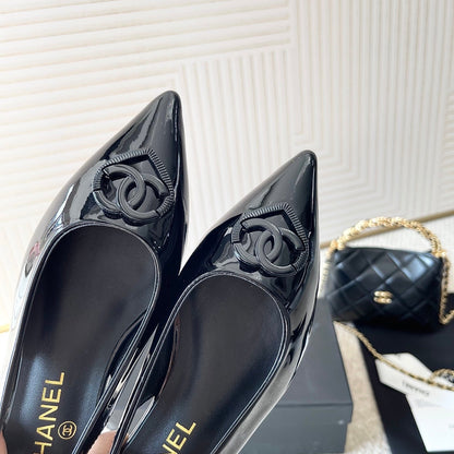 Chanel 2026 Slingback With Heart-shaped Buckle Black Patent Leather 787142