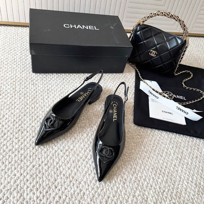 Chanel 2026 Slingback With Heart-shaped Buckle Black Patent Leather 787142