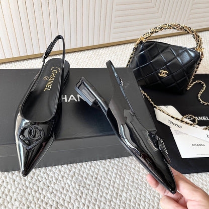 Chanel 2026 Slingback With Heart-shaped Buckle Black Patent Leather 787142
