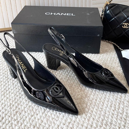 Chanel 2026 Slingback With Heart-shaped Buckle Black Patent Leather 787142