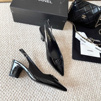 Chanel 2026 Slingback With Heart-shaped Buckle Black Patent Leather 787142