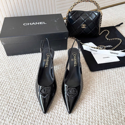 Chanel 2026 Slingback With Heart-shaped Buckle Black Patent Leather 787142