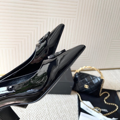 Chanel 2026 Slingback With Heart-shaped Buckle Black Patent Leather 787142