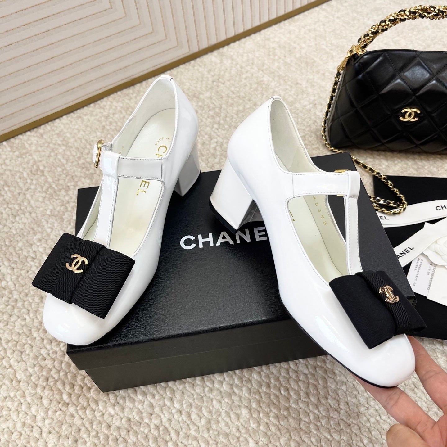Chanel 2026 Fabric Bow Mary Jane Chunky Heel Shoe Patent Leather 787146