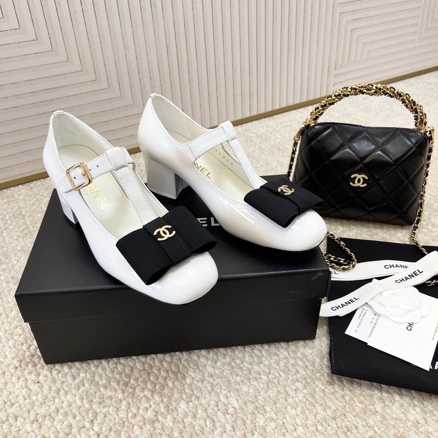 Chanel 2026 Fabric Bow Mary Jane Chunky Heel Shoe Patent Leather 787146
