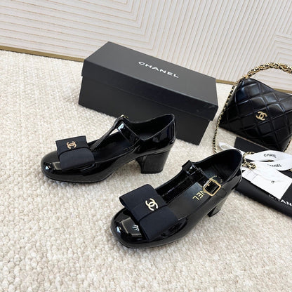 Chanel 2026 Fabric Bow Mary Jane Chunky Heel Shoe Patent Leather 787146