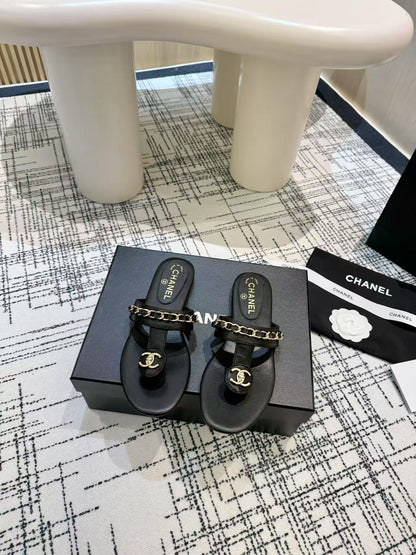 Chanel 2026 Thong Sandals Calfskin Chain 790087