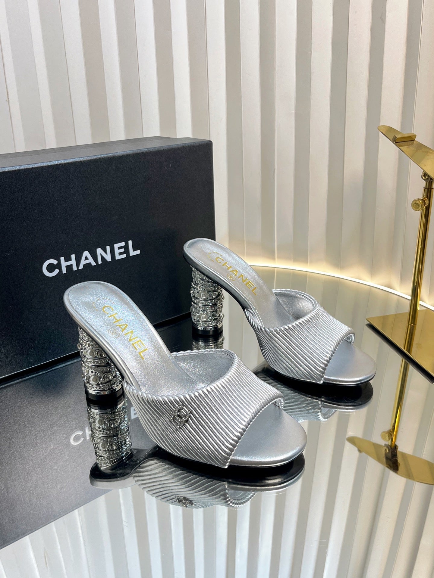 Chanel 2026 Full Diamond High-Heeled Sandals 80mm Cowhide Leather 767855