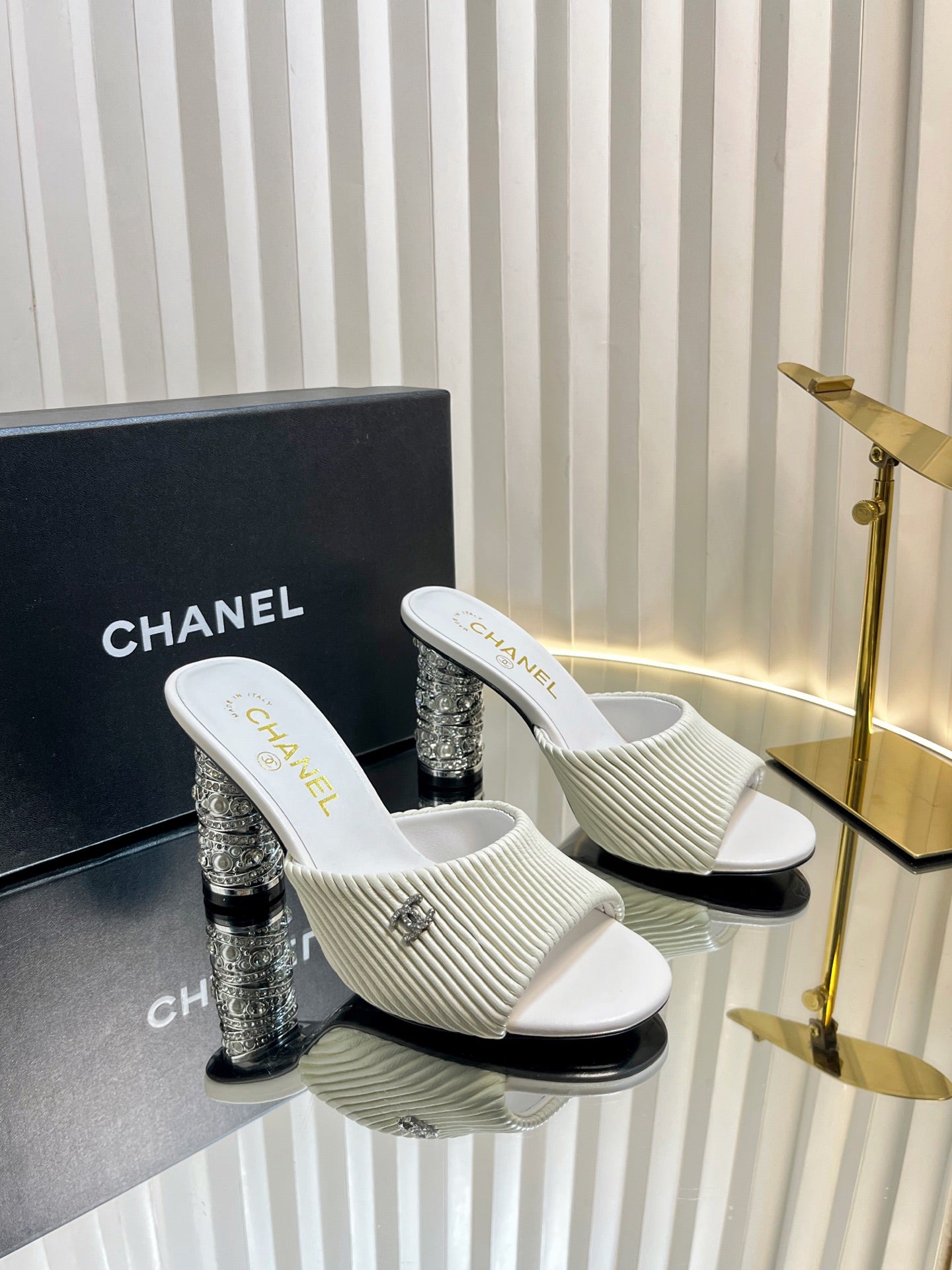 Chanel 2026 Full Diamond High-Heeled Sandals 80mm Cowhide Leather 767855