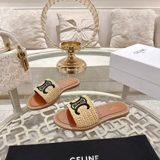 Celine 26 Triomphe Slide Sandals Woven Leather 736551