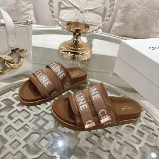 Celine 26 Pitea Sandals Jacquard Cotton Fabric Leather 736580