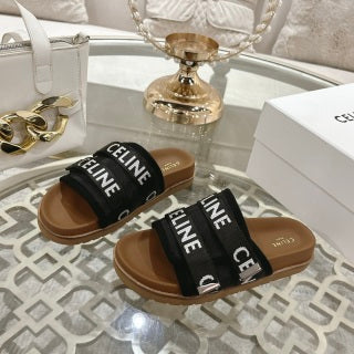 Celine 26 Pitea Sandals Jacquard Cotton Fabric Leather 736580