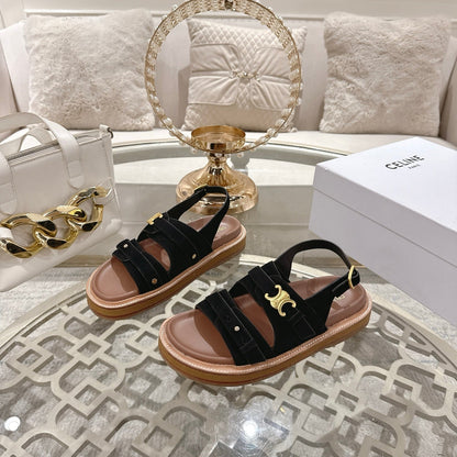 Celine 26 Tippi Triomphe Sandals In Suede Calfskin 736602