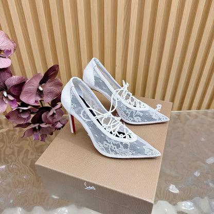 Christian Louboutin 2026 KM Lace 100mm Pumps Floral Lace Suede 698243