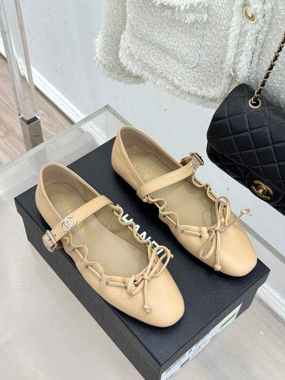 CC 2026 Vintage Bow Tie Ballet Flat Sheepskin