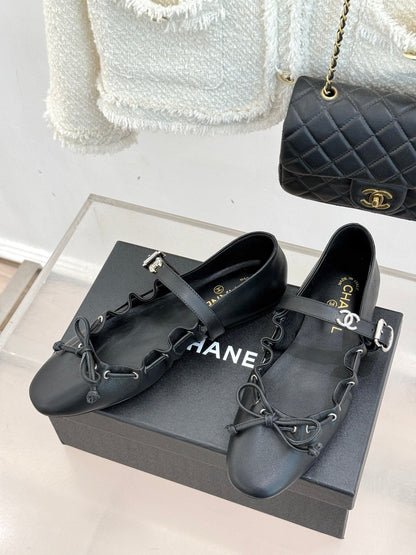 CC 2026 Vintage Bow Tie Ballet Flat Sheepskin