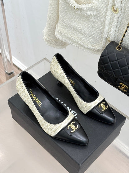 CC 2026 Heel Pump 55 Tweed Sheepskin Double C Logo