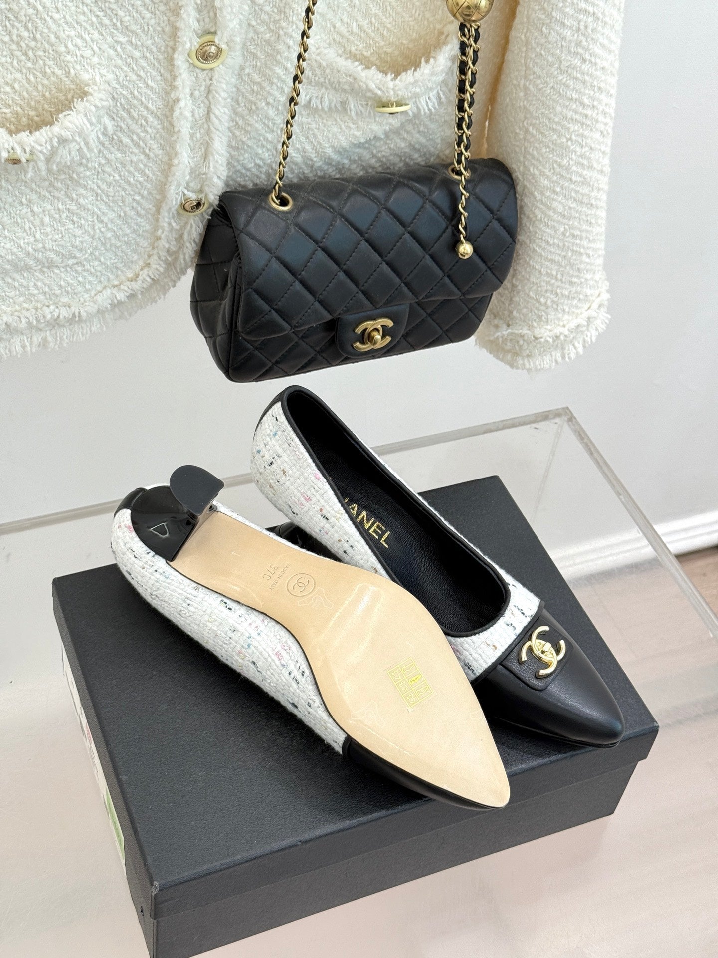 CC 2026 Heel Pump 55 Tweed Sheepskin Double C Logo