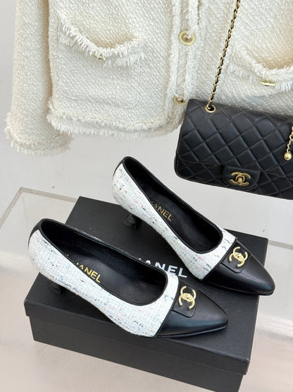 CC 2026 Heel Pump 55 Tweed Sheepskin Double C Logo