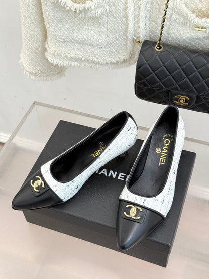 CC 2026 Heel Pump 55 Tweed Sheepskin Double C Logo